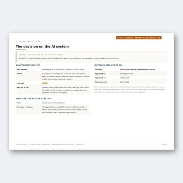 AI impact assessment decision, governance review and views of the people affected