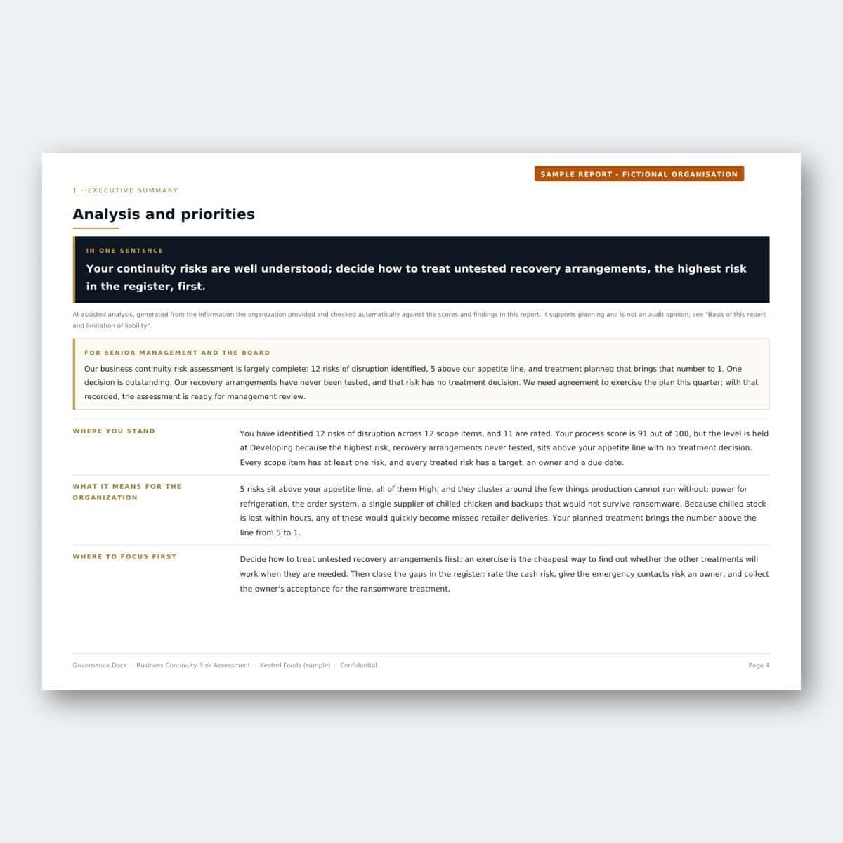 Business Continuity Risk Assessment – Analysis and priorities