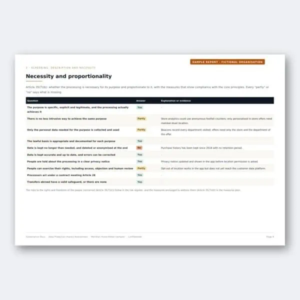 Governance documentation emphasizing necessity and proportionality principles.
