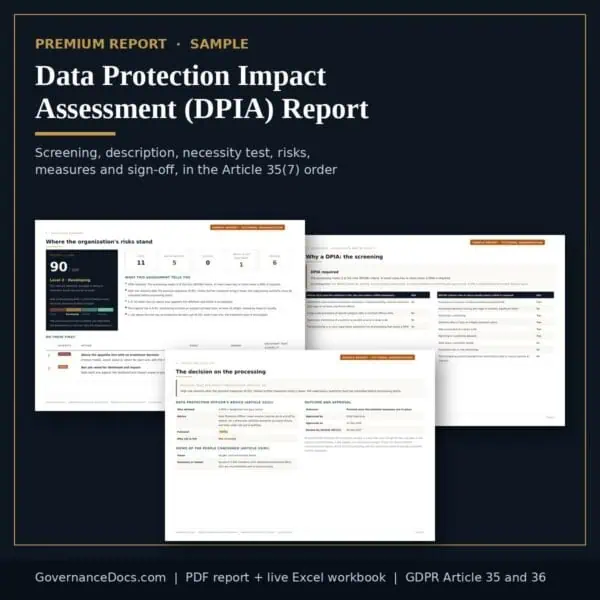 DPIA report on data protection impact assessment for governance compliance.