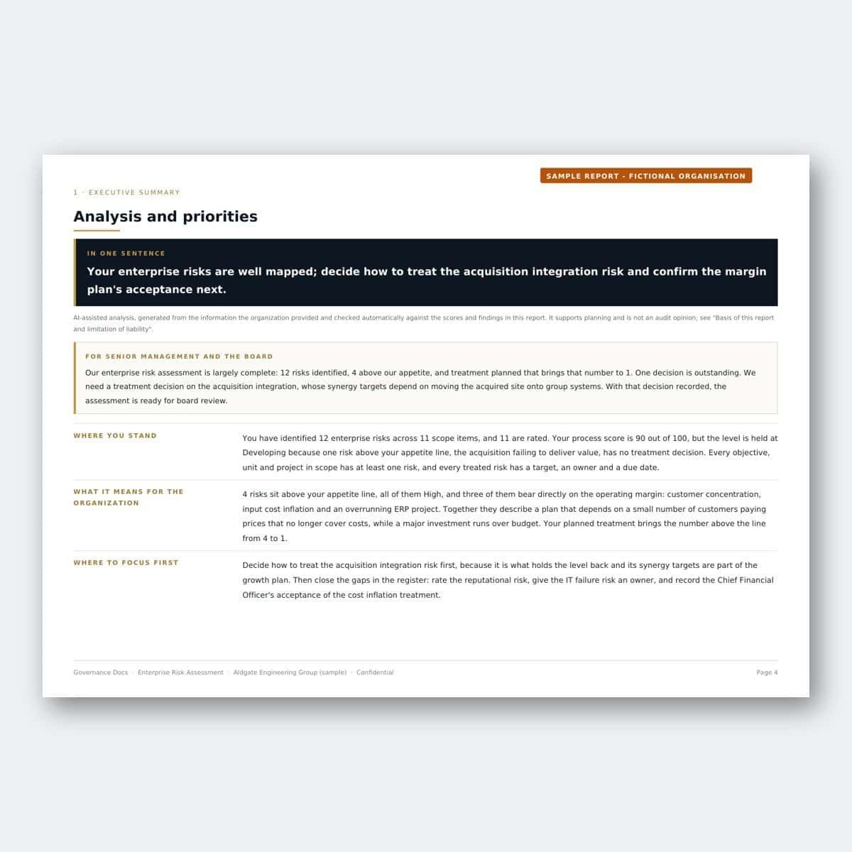 Enterprise Risk Assessment – Analysis and priorities