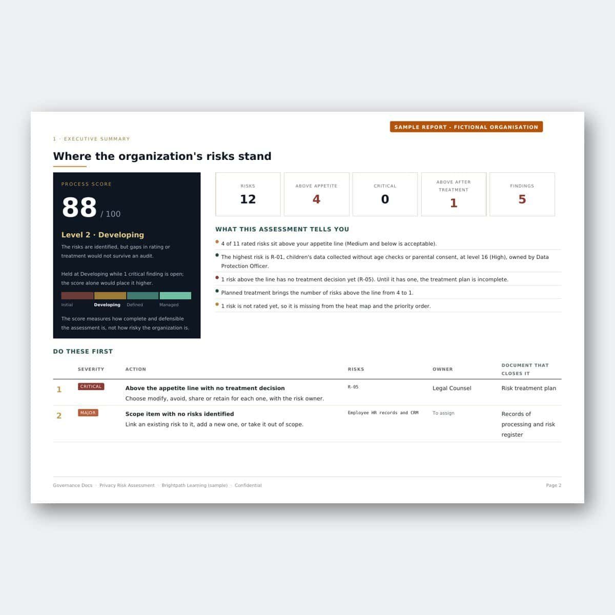 Privacy Risk Assessment – Executive summary and process score