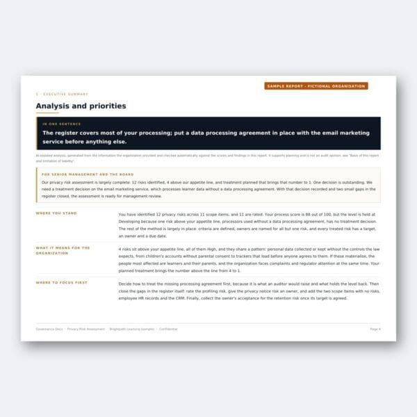 Privacy Risk Assessment – Analysis and priorities