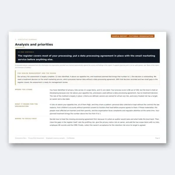 Privacy Risk Assessment – Analysis and priorities