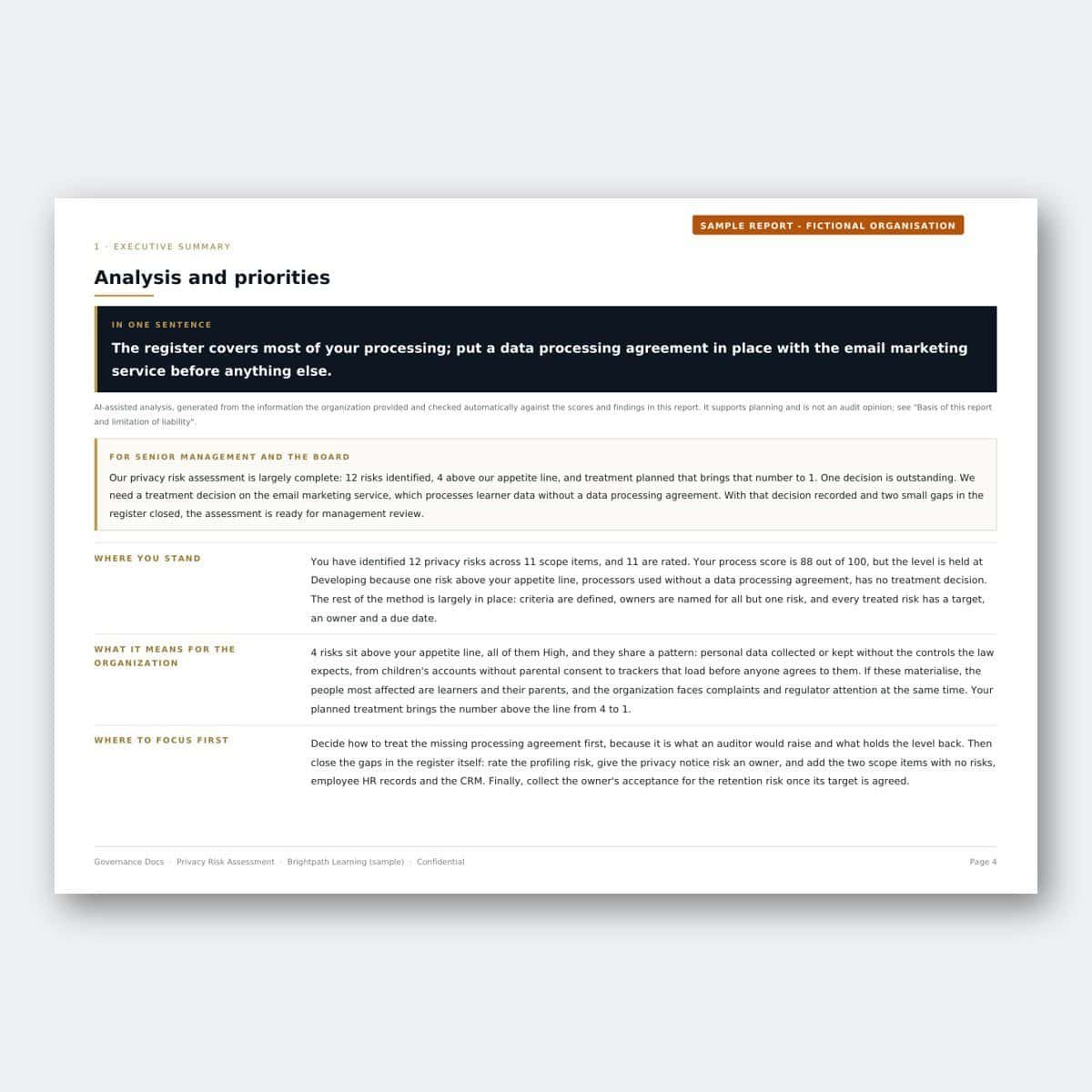 Privacy Risk Assessment – Analysis and priorities