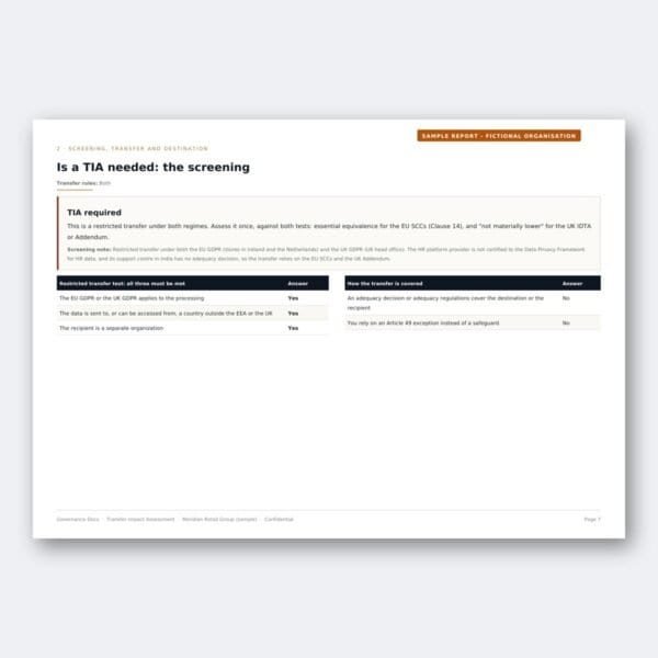 Transfer impact assessment screening: restricted transfer test and how the transfer is covered