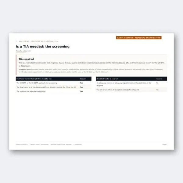 Transfer impact assessment screening: restricted transfer test and how the transfer is covered