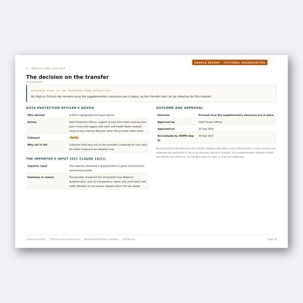Transfer impact assessment decision, DPO advice and importer input