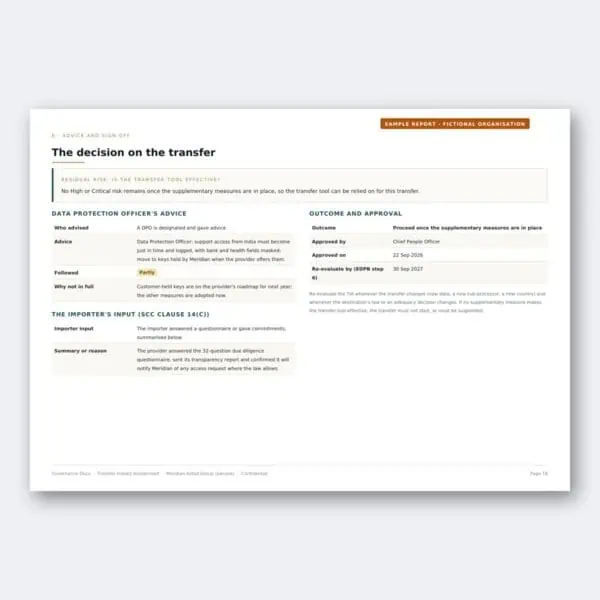 Transfer impact assessment decision, DPO advice and importer input