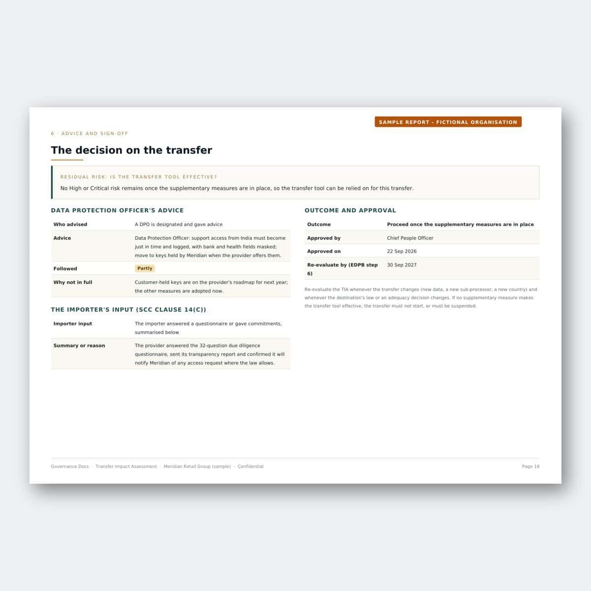 Transfer impact assessment decision, DPO advice and importer input