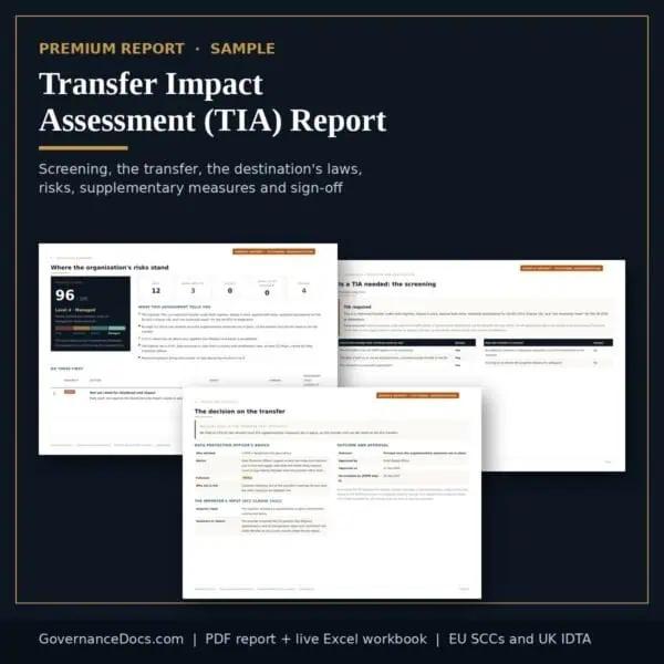 Transfer impact assessment report sample: screening, destination laws and sign-off