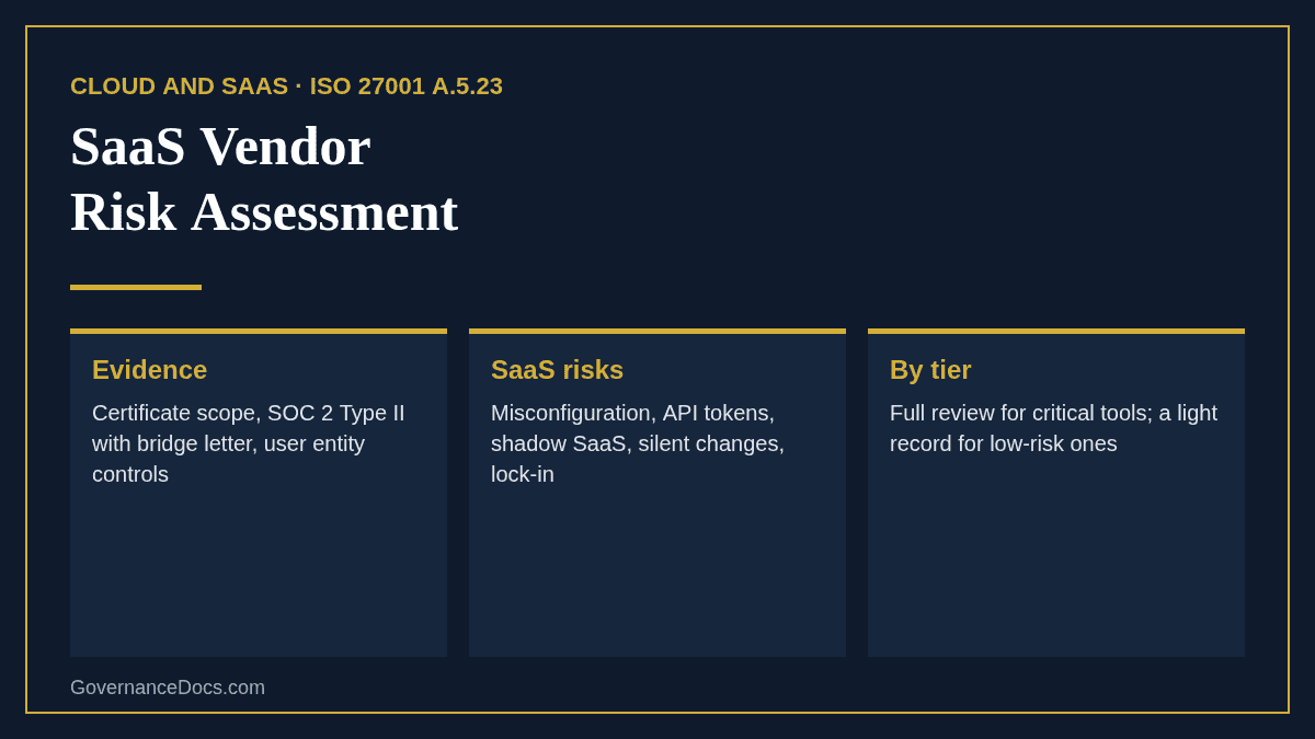 SaaS Vendor Risk Assessment: The Essential 2026 Guide SaaS vendor risk assessment checks: evidence to request, SaaS-specific risks and depth by tier
