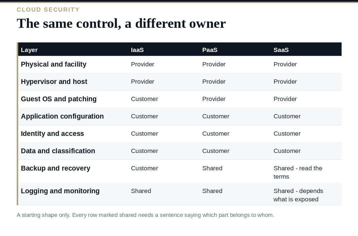 Shared Responsibility Matrix: A Clear Guide for ISO 27017 Shared responsibility matrix: how responsibility divides across IaaS, PaaS and SaaS