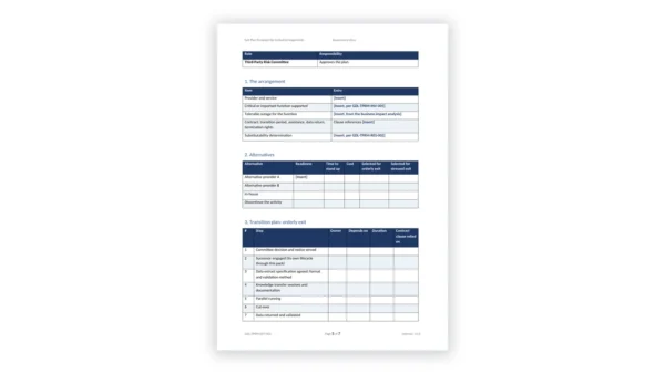 TPRM Toolkit sample: GDL-TPRM-EXT-002 - Exit Plan Template for Critical Arrangements