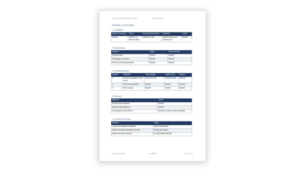 TPRM Toolkit sample: GDL-TPRM-CON-006 - Service Level and KPI Schedule Template
