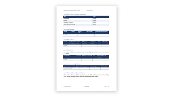 TPRM Toolkit sample: GDL-TPRM-EXT-004 - Data Return and Secure Destruction Certificate