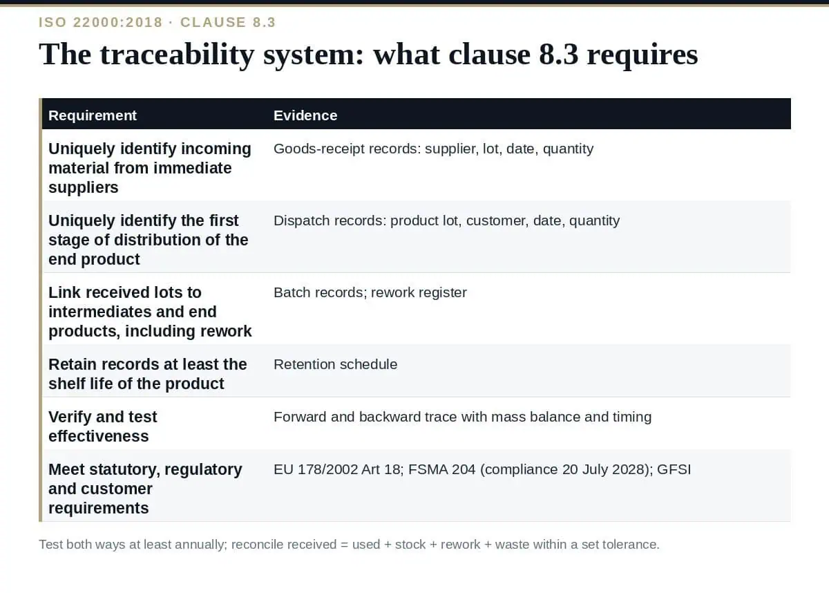 Traceability System: The Complete ISO 22000 Clause 8.3 Guide The traceability system under ISO 22000 clause 8.3