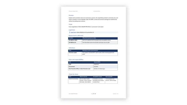 UK GDPR Toolkit sample: GDL-UKGDPR-PRO-006 - Processor Clause Guide