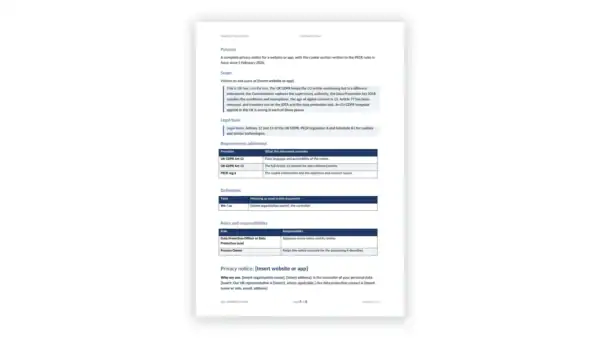 UK GDPR Toolkit sample: GDL-UKGDPR-TRN-002 - Website Privacy Notice