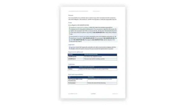 UK GDPR Toolkit sample: GDL-UKGDPR-GOV-004 - Accountability Framework and Compliance Calendar