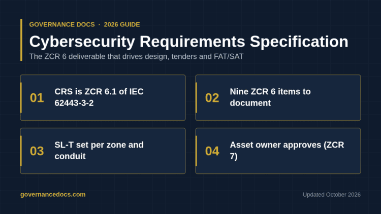Cybersecurity requirements specification outline for IEC 62443-3-2 zones, conduits and SL-T
