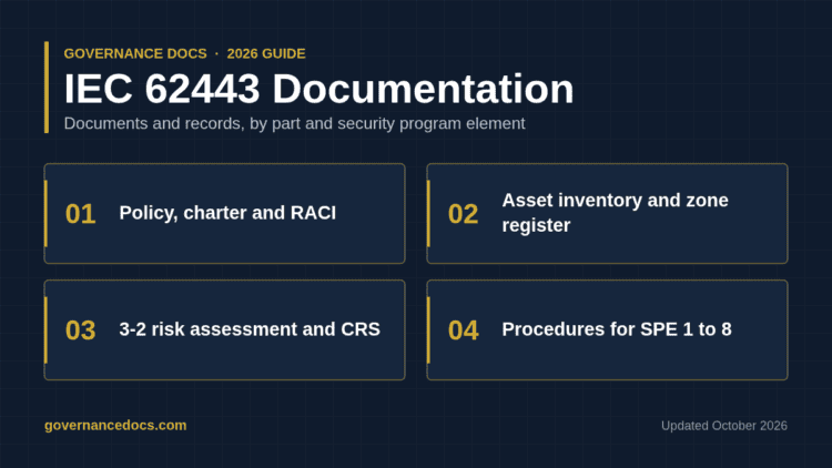 IEC 62443 documentation set for asset owners organized by part and security program element