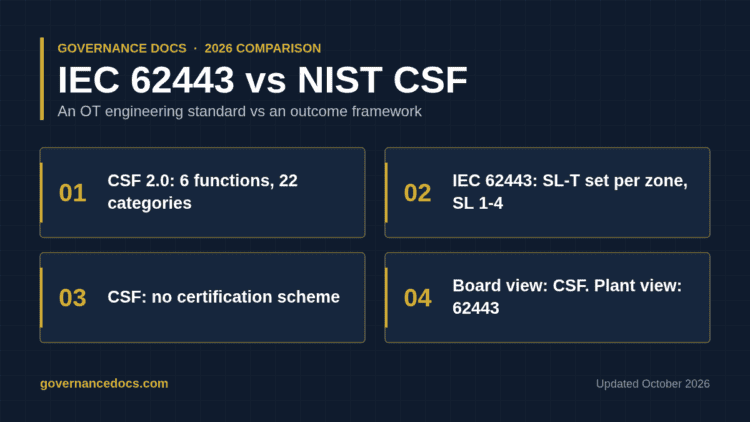 IEC 62443 vs NIST CSF comparison of scope, certification and mapping for OT security