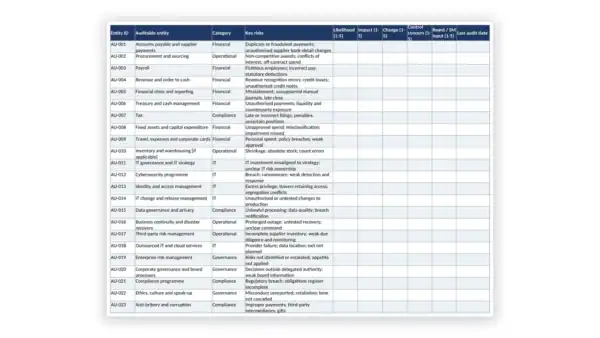 Internal Audit Toolkit — Annual Risk Assessment Workbook (Excel workbook) for the IIA Global Internal Audit Standards