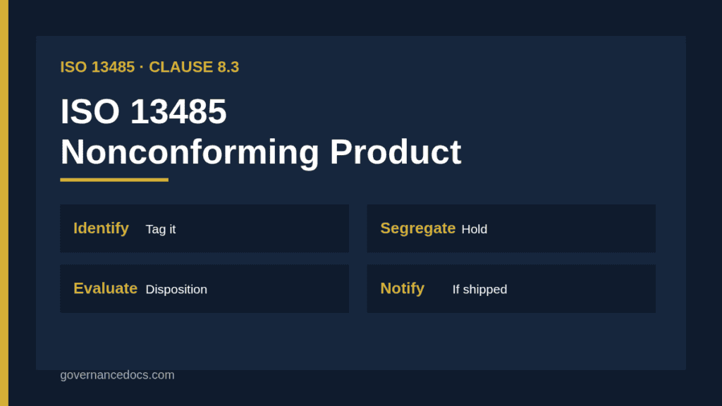 ISO 13485 nonconforming product control flow under clause 8.3