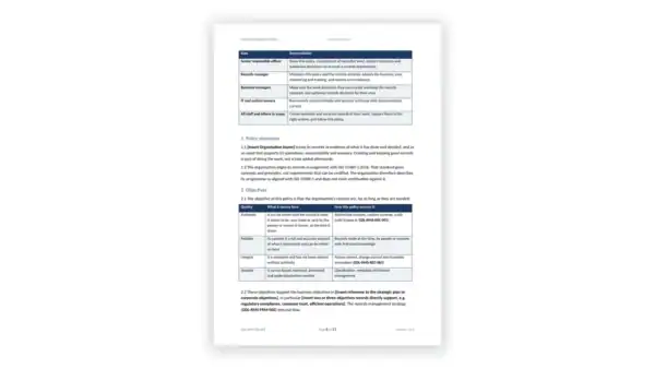 ISO 15489 Toolkit — Records Management Policy (Word template) for ISO 15489-1:2016 records management