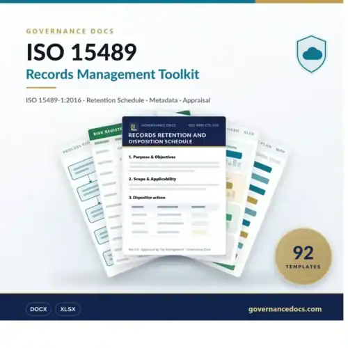 ISO 15489 Toolkit — 92 records management templates for ISO 15489-1:2016 — product cover