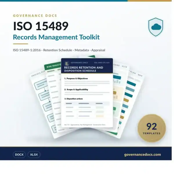 ISO 15489 Toolkit — 92 records management templates for ISO 15489-1:2016 — product cover