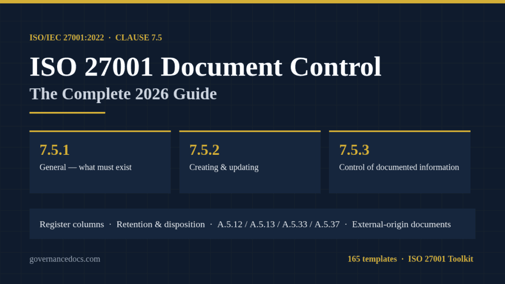 ISO 27001 document control requirements under clause 7.5 of ISO/IEC 27001:2022