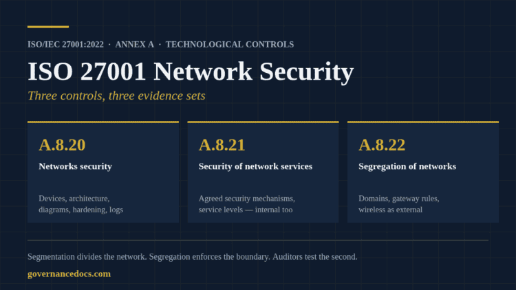 ISO 27001 network security controls A.8.20, A.8.21 and A.8.22 compared